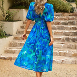 Dames Midi Jurk met Bloemenprint en Strikceintuur