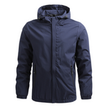 Heren windjack met capuchon in blauw – lichtgewicht, waterafstotend materiaal en comfortabele, sportieve pasvorm.