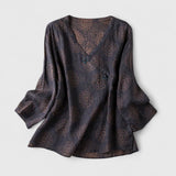 Dames blouse met fijne print en V-hals