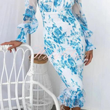 Dames Midi Jurk met Bloemenprint en Wijde Mouwen
