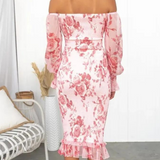 Dames Midi Jurk met Bloemenprint en Wijde Mouwen