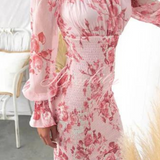 Dames Midi Jurk met Bloemenprint en Wijde Mouwen