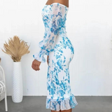 Dames Midi Jurk met Bloemenprint en Wijde Mouwen