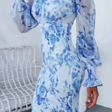 Dames Midi Jurk met Bloemenprint en Wijde Mouwen