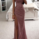Dames One-Shoulder Maxi Jurk met Hoge Split