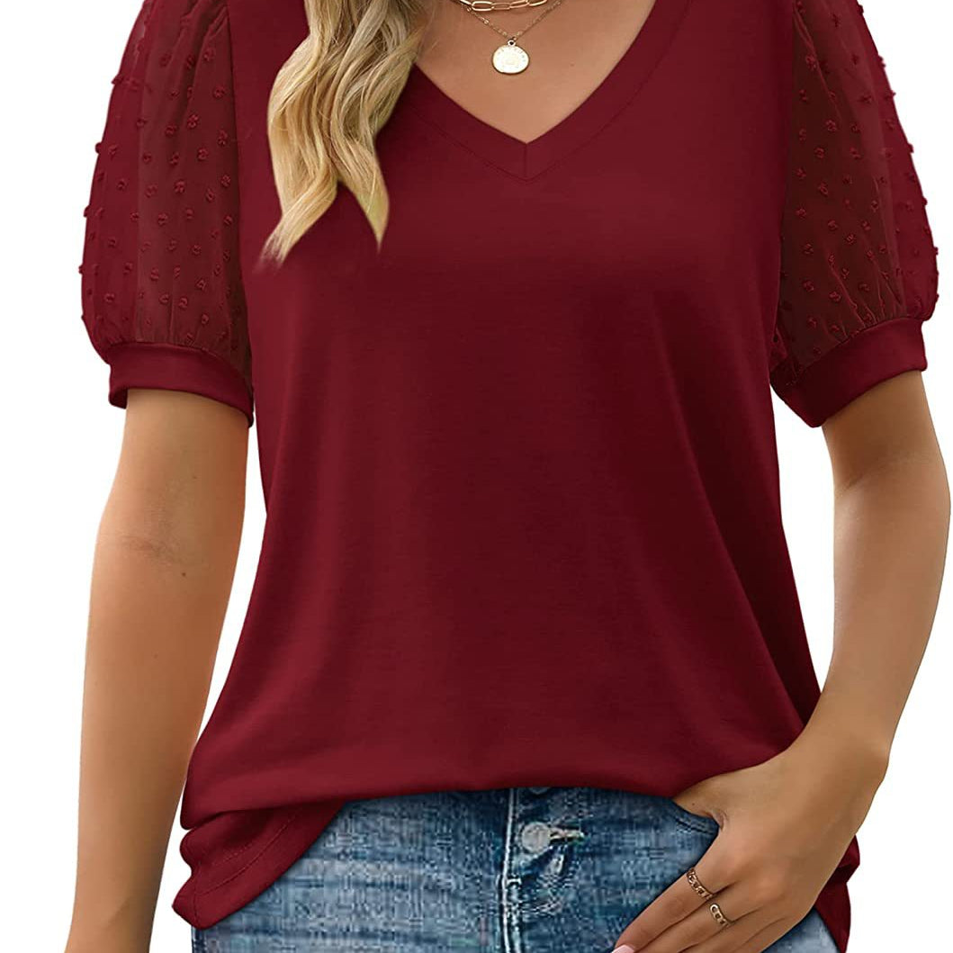 Dames T-shirt met V-hals en Korte Mouwen