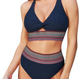 Dames Tweedelige Bikini met Gestreepte Tailleband