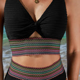 Dames Tweedelige Bikini met Gestreepte Tailleband