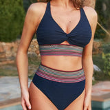 Dames Tweedelige Bikini met Gestreepte Tailleband