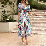 Dames Midi Jurk met Bloemenprint en V-Hals