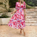 Dames Midi Jurk met Bloemenprint en V-Hals