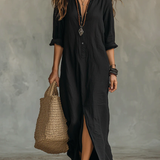 Dames Maxi Blousejurk met Kraag en Lange Mouwen