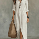 Dames Maxi Blousejurk met Kraag en Lange Mouwen