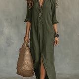 Dames Maxi Blousejurk met Kraag en Lange Mouwen