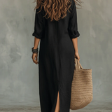 Dames Maxi Blousejurk met Kraag en Lange Mouwen