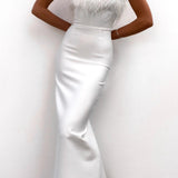 Strapless Maxi Jurk met Verenafwerking
