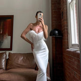 Strapless Maxi Jurk met Verenafwerking