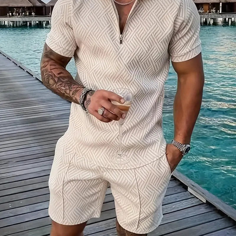 Tweedelige Set met Geribd Poloshirt en Short