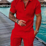 Tweedelige Set met Geribd Poloshirt en Short