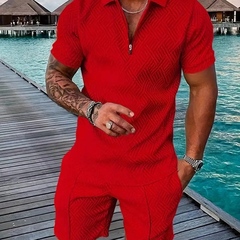 Tweedelige Set met Geribd Poloshirt en Short