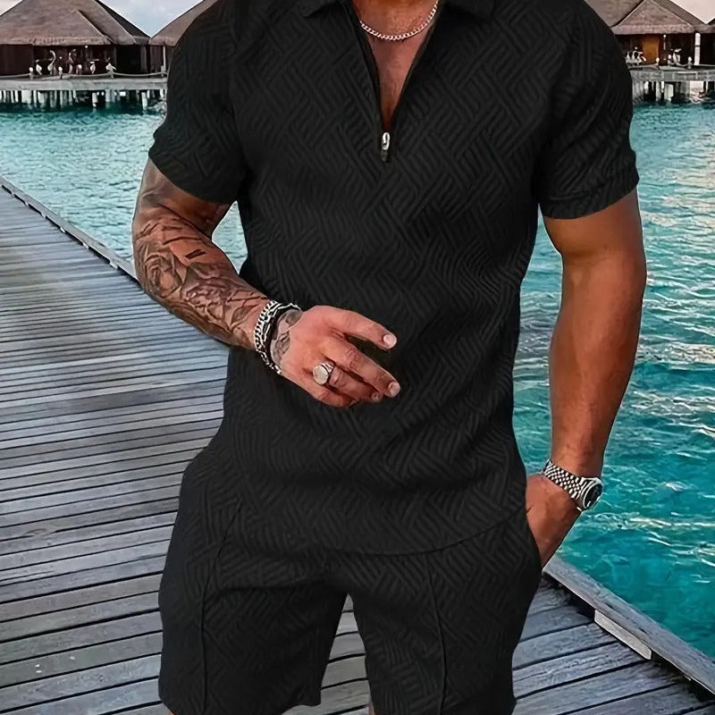 Tweedelige Set met Geribd Poloshirt en Short