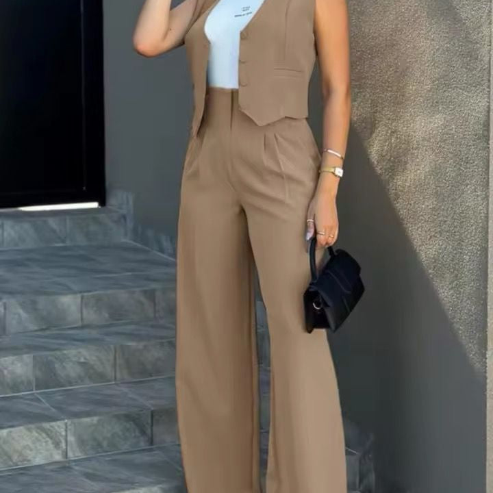Tweedelige Set met Gilet en Wijde Broek
