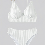 Dames Bikini met Geribde Textuur en V-Hals