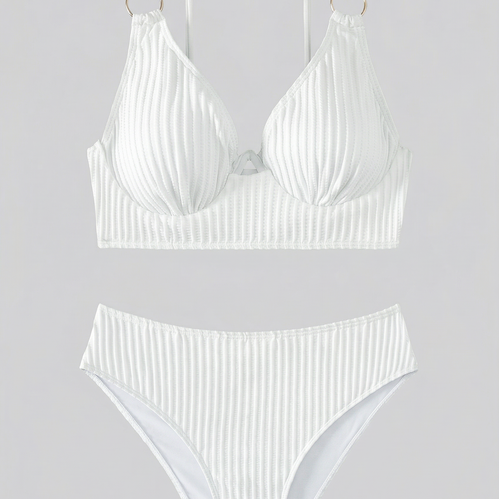 Dames Bikini met Geribde Textuur en V-Hals