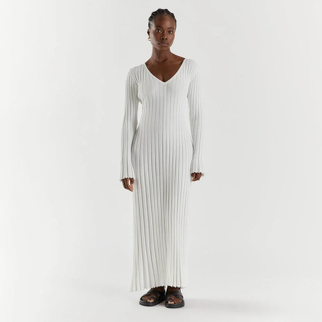 ABIGAIL luchtige gebreide maxi zomerjurk van ademend, zacht materiaal met comfortabele pasvorm en elegant design.