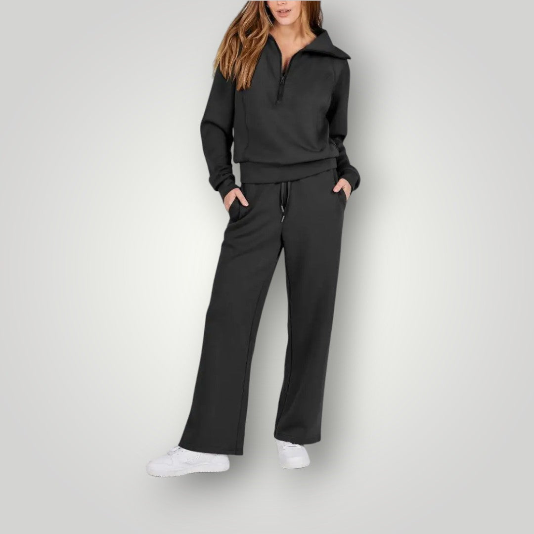 Vivienne stijlvolle tweedelige lounge set voor dames – zachte en comfortabele set van top en broek, perfect voor casual, thuis of lounge-looks.