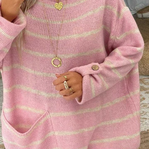 Gezellige gestreepte trui voor dames met zachte stof en een comfortabele, warme pasvorm, ideaal voor koude dagen.