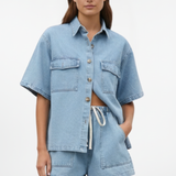 Denim Tweedelige Set met Overhemd en Shorts  Product Description
