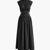 Elegante Maxi Jurk met Hoge Hals en Taille Detail
