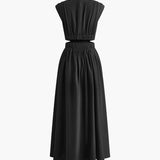 Elegante Maxi Jurk met Hoge Hals en Taille Detail