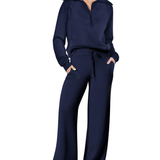 Tweedelige Lounge Set met Half-Zip Top en Wijde Broek