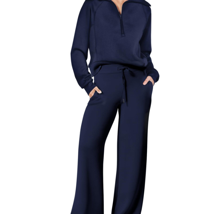 Tweedelige Lounge Set met Half-Zip Top en Wijde Broek