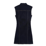 Denim Mini Jurk met Kraag en Getailleerde Pasvorm