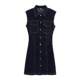 Denim Mini Jurk met Kraag en Getailleerde Pasvorm