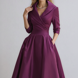 Elegante A-Lijn Midi Jurk met V-Hals en Lange Mouwen