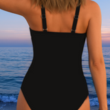 Dames Badpak met V-Hals en Geplooide Taille