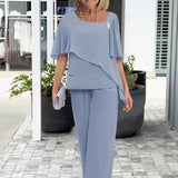 Tweedelige Linnen Set met Top en Wijde Broek