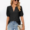 Losse Blouse met V-Hals & Gepofte Mouwen voor Dames – Elegante en Luchtige Blouse voor Zomeroutfits, Perfect voor Casual Chic Looks of Kantoorstijl.