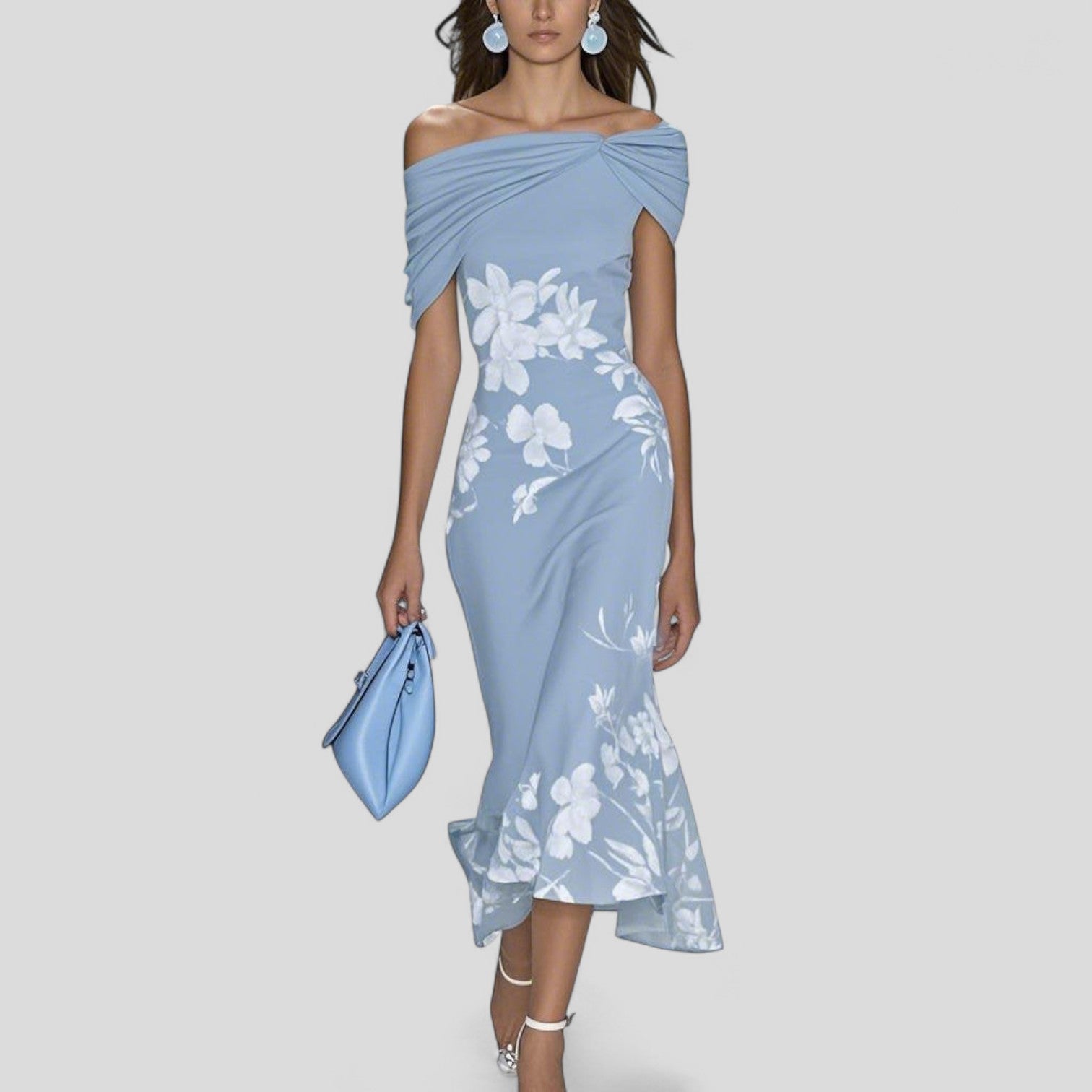Off-Shoulder Midi Jurk met Bloemenprint