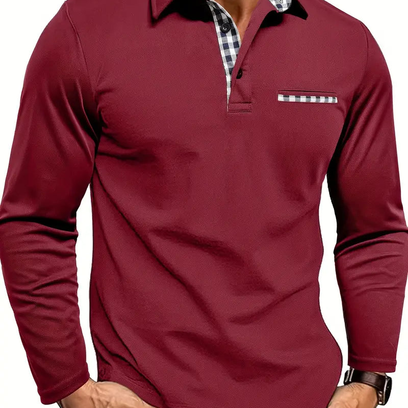 Poloshirt met lange mouwen en ruitdetails voor heren