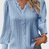 Dames blouse met V-hals en geplooide structuur