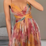 Dames Maxi Jurk met Abstracte Print en Spaghettibandjes