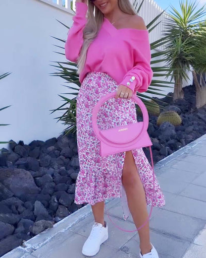 Zomerse midi split rok met bloemenprint voor dames – Luchtig, elegant en perfect voor warme dagen.