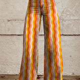 Dames broek met gestreepte print en wijde pijpen