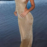 Maxi Jurk met Glitterstructuur en Hoge Hals