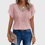 Dames blouse met gehaakt voorpand en korte mouwen